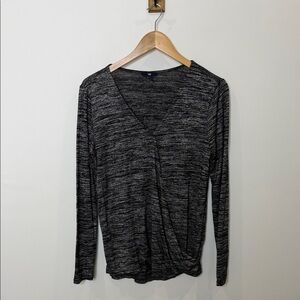 GAP Women’s Heathered Black Wrap Top – Long Sleeve – Medium – Viscose Blend